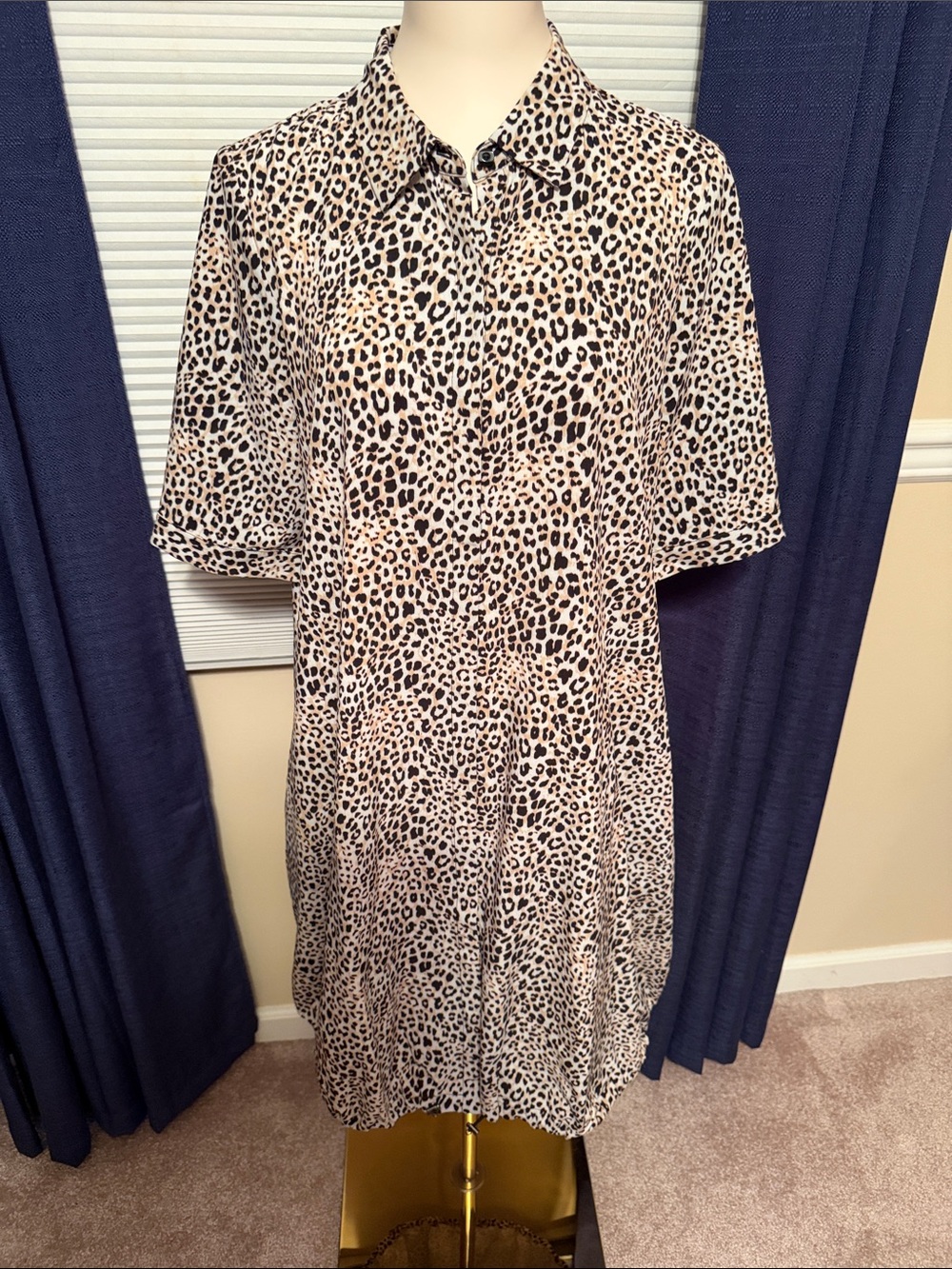 NWT - Leopard Print Bungee Shirt Dress in Beige, Tan and Black